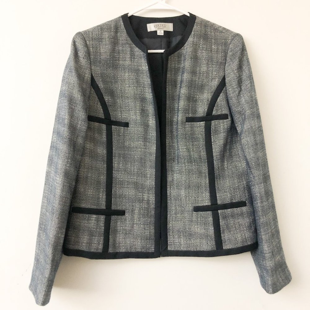 Kasper Blazer Denim Tweed  Outline Trim  Size 10